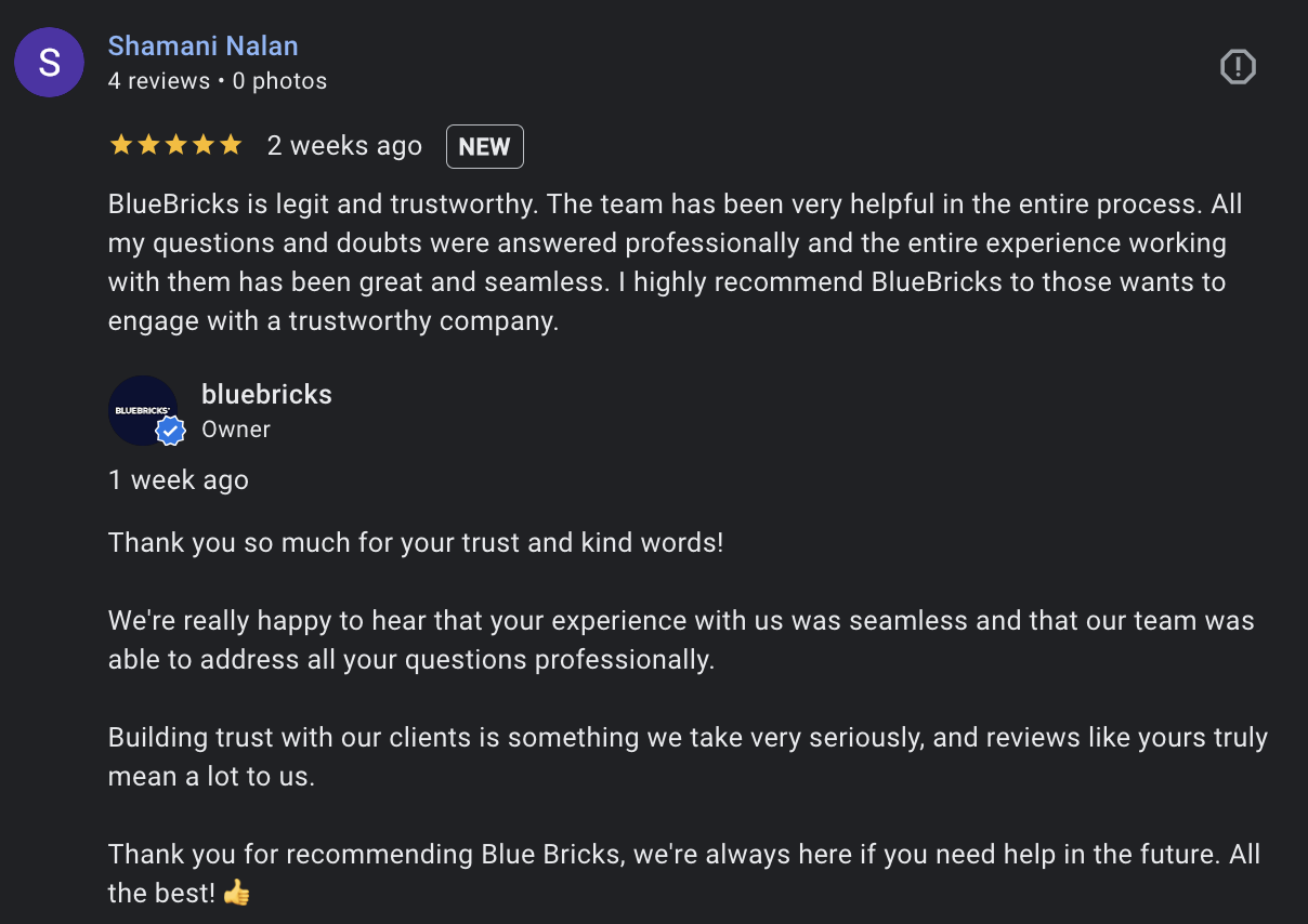 Google review — BlueBricks debt consolidation client testimonial 3