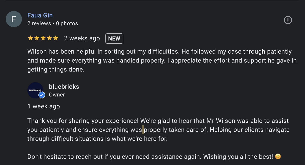 Google review — BlueBricks debt consolidation client testimonial 4