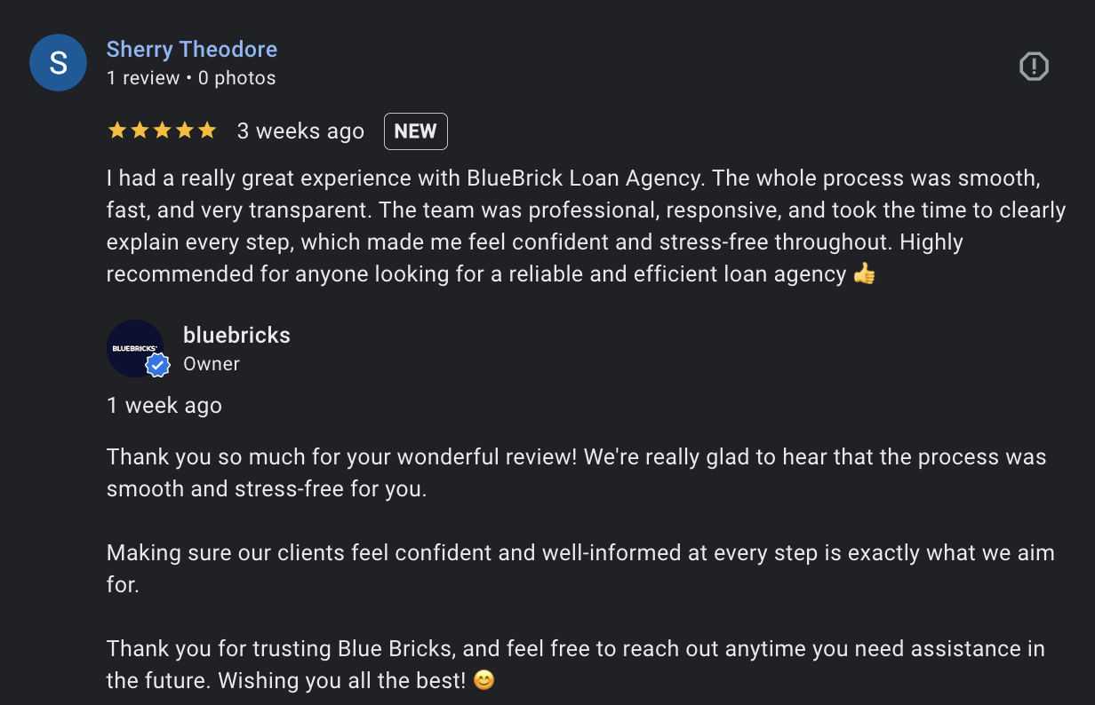 Google review — BlueBricks debt consolidation client testimonial 5